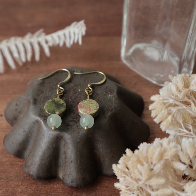 天然石几何黄铜系列耳环-植物学 - 耳环/耳夹 - 铜/黄铜 绿色