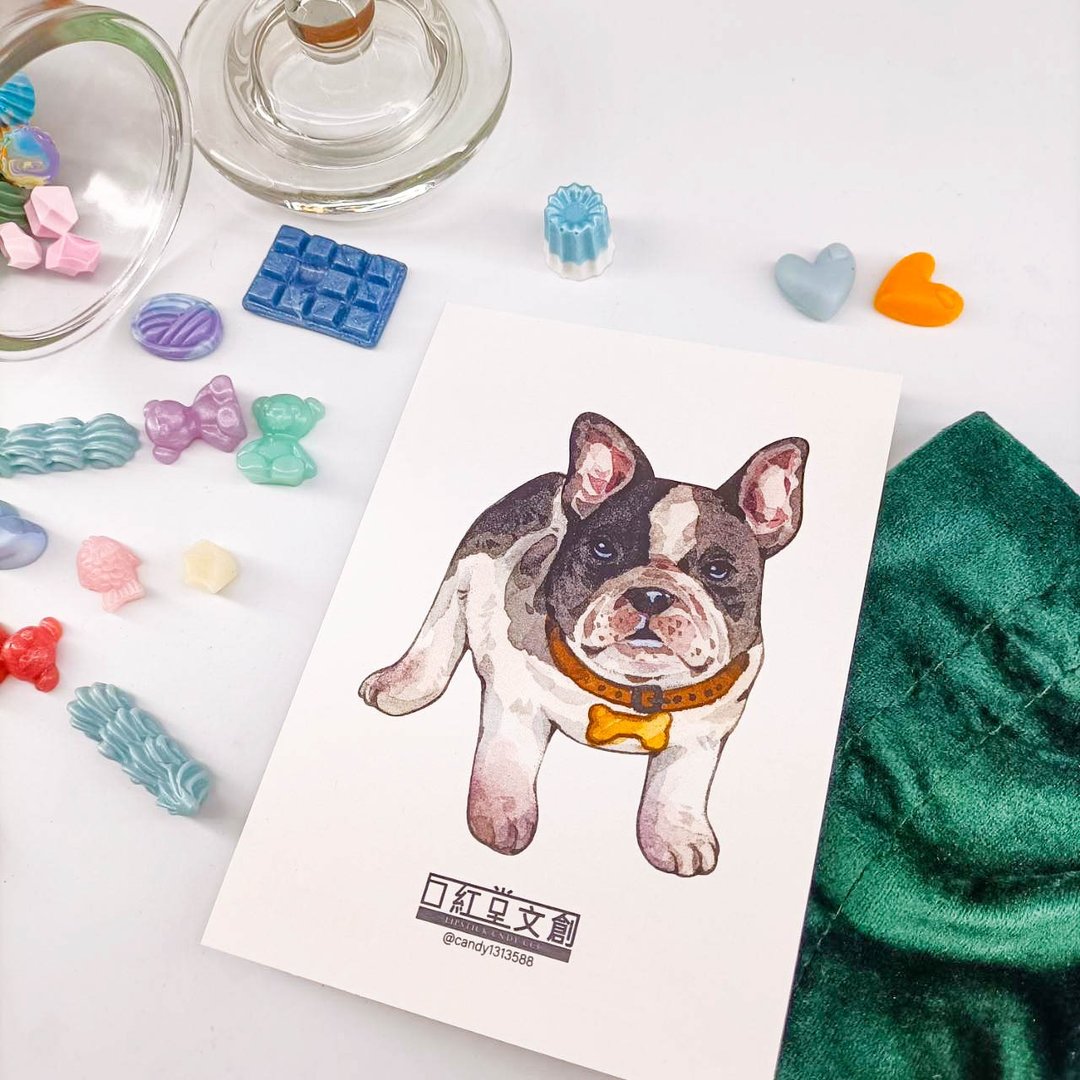KR474_口紅堂明信片_法國鬥牛犬10_candy1313588 postcard - 卡片/明信片 - 纸 多色