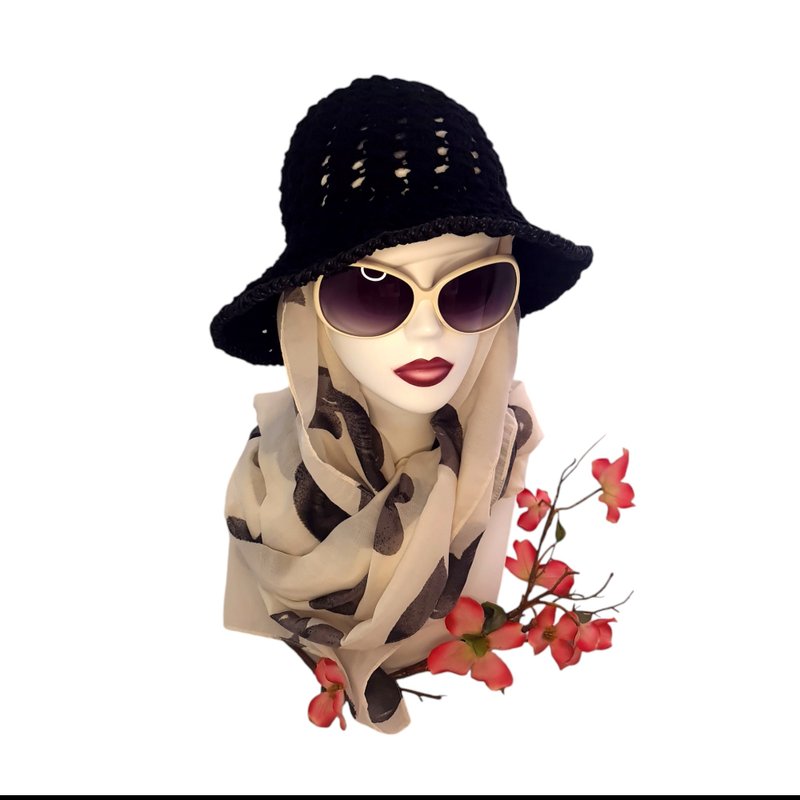 手工钩织纯棉帽 - 帽子 - 棉．麻 黑色