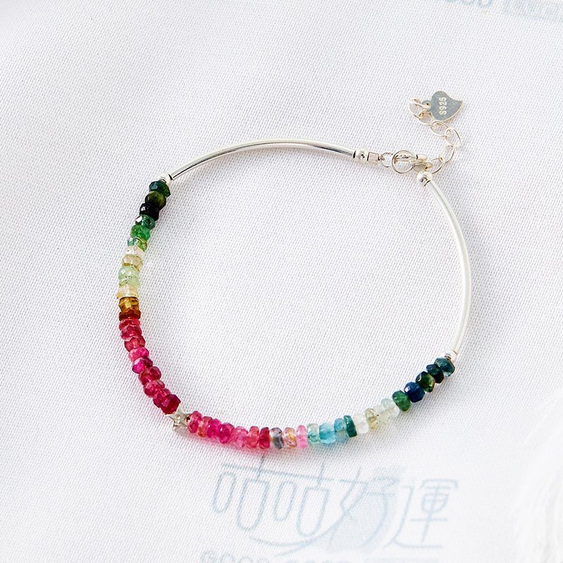 七彩天然碧玺手链、(含开光)招桃花、招好姻缘、事业运、水晶手链 - 手链/手环 - 宝石 多色