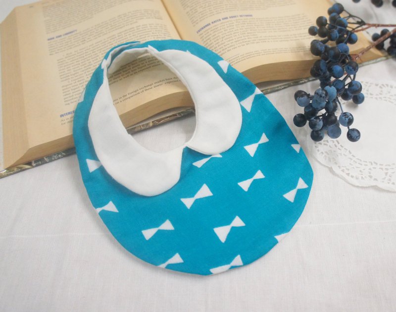 日本二重纱 气质小绅士婴幼儿围兜 口水巾 弥月礼 领片造型 - 围嘴/口水巾 - 棉．麻 蓝色