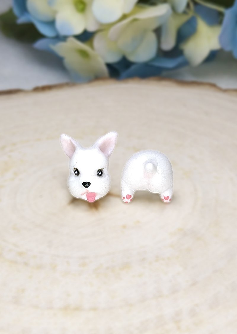 可爱 竖耳 白色雪纳瑞犬 史纳莎犬耳环 耳钉/耳夹 - 耳环/耳夹 - 粘土 灰色