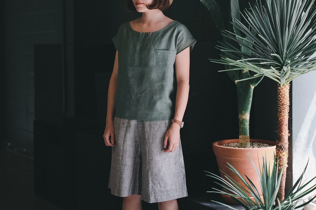 Midori Blouse 宽领上衣 Green绿色 - 女装上衣 - 棉 绿色