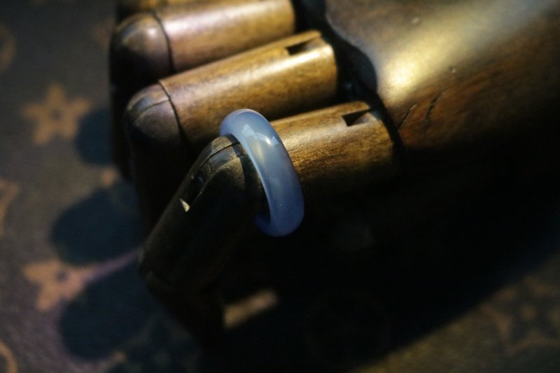 天然冰种玉髓戒指蓝冰种玉石素戒圈 - 戒指 - 半宝石 蓝色