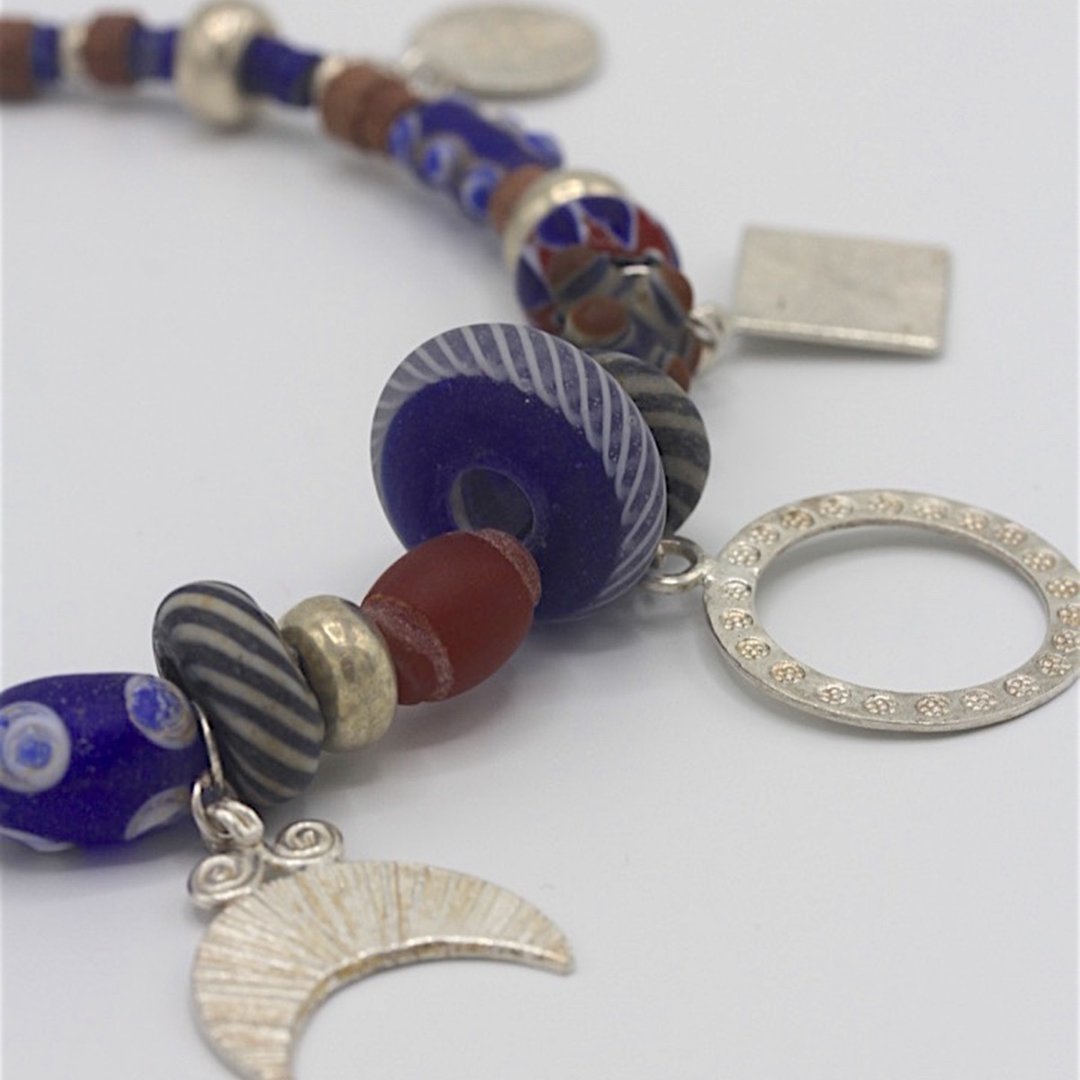 Handmade silver charms and glass-paste beads gipsy necklace (N0094) - 项链 - 银 多色