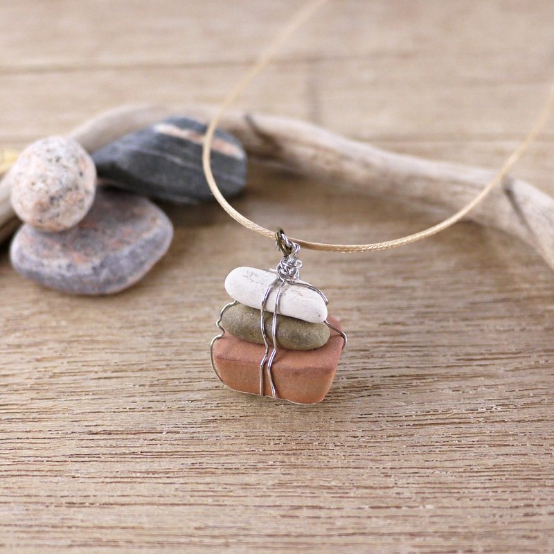 自然 石头 海瓷砖 颈链 手工项链 原创独特饰物 环保 UPCYCLING - 白, 啡, 棕 - 颈链 - 石头 咖啡色