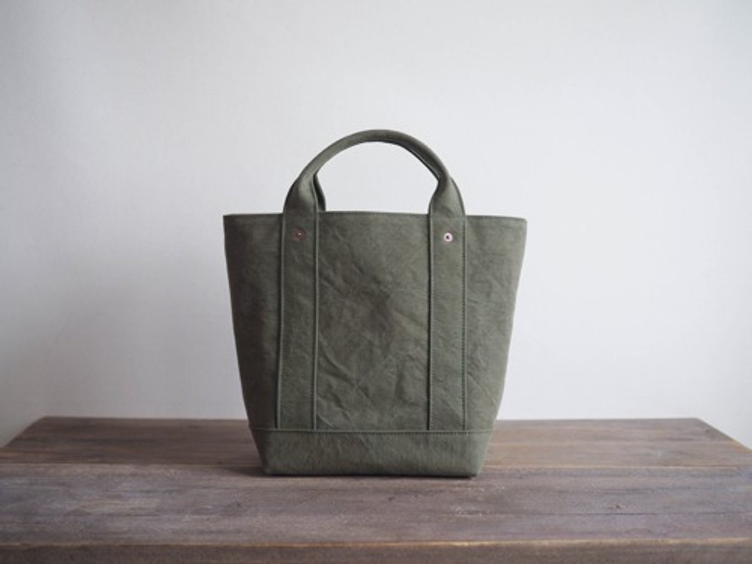 Made-to-order [ARMY DUCK] Tote bag with lid - 手提包/手提袋 - 棉 绿色