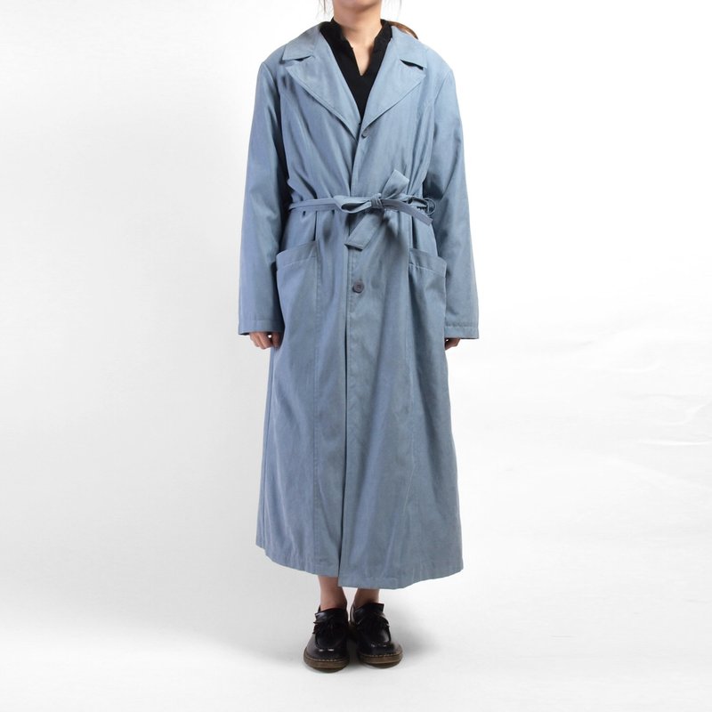 │moderato│粉蓝翻领长大衣外套/复古女孩.伦敦男孩.文艺青年.个性男朋友 - 女装休闲/机能外套 - 其他材质 蓝色
