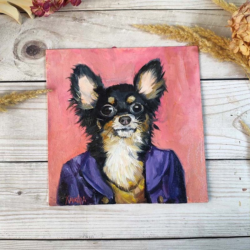 狗狗原创绘画动物油画野生动物艺术品中世纪狗墙艺术 - 墙贴/壁贴 - 环保材料 粉红色