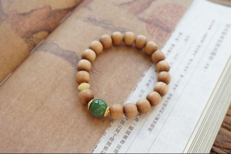 9mm索迈尔 原生老山檀 碧玉猫眼珠设计单圈手串手持 - 手链/手环 - 木头 咖啡色