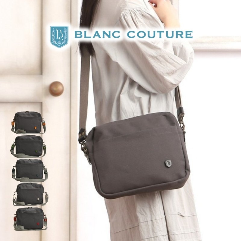 帆布 斜背包 炭灰色 × 真皮提把 - 侧背包/斜挎包 - 棉．麻 黑色