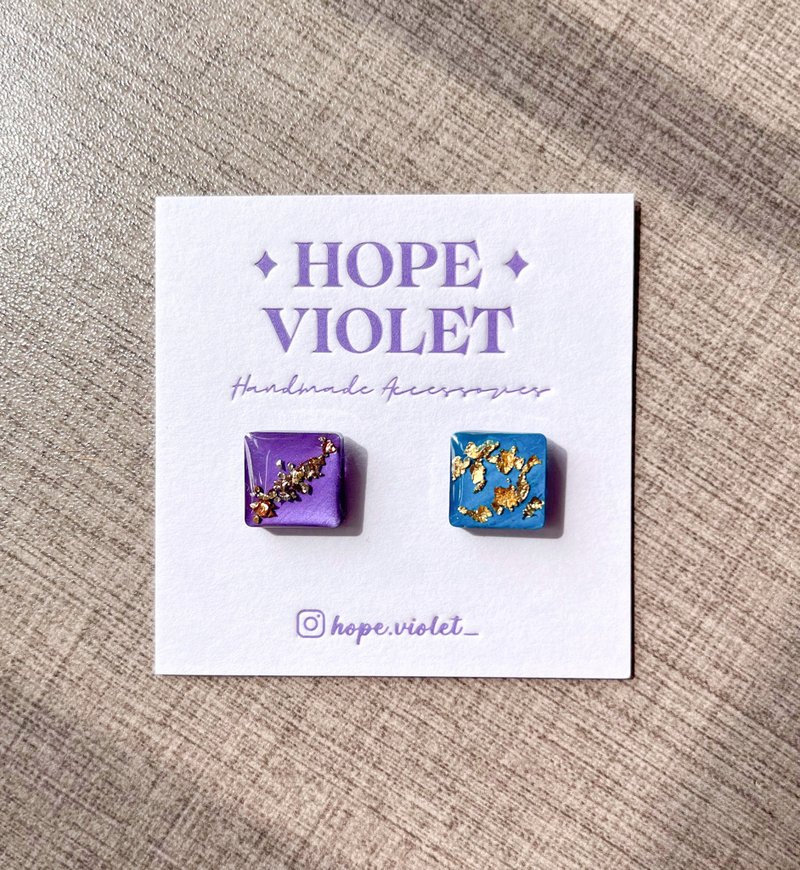 独特两色正方形耳环- Angel's Dreams - 耳环/耳夹 - 树脂 多色