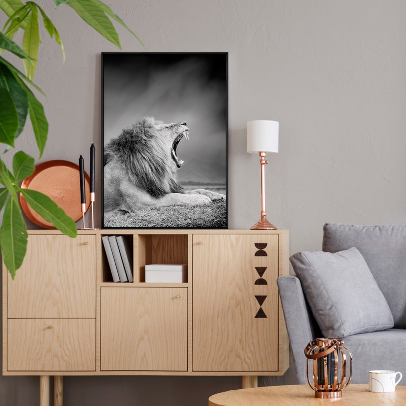 狮王的咆哮－画/北欧风/旅店布置沙发背景/办公室/动物/设计/狮子 - 海报/装饰画/版画 - 棉．麻 多色