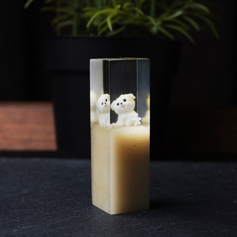 定制化手工印章-可爱小狗树脂印章树脂印章 1.7x1.7 CM|篆刻印章 - 印章/印台 - 石头 