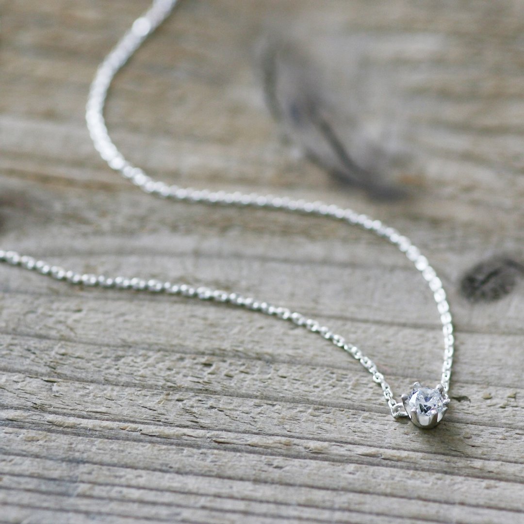 Solitaire Necklace 925 Sterling Silver - 项链 - 其他金属 银色