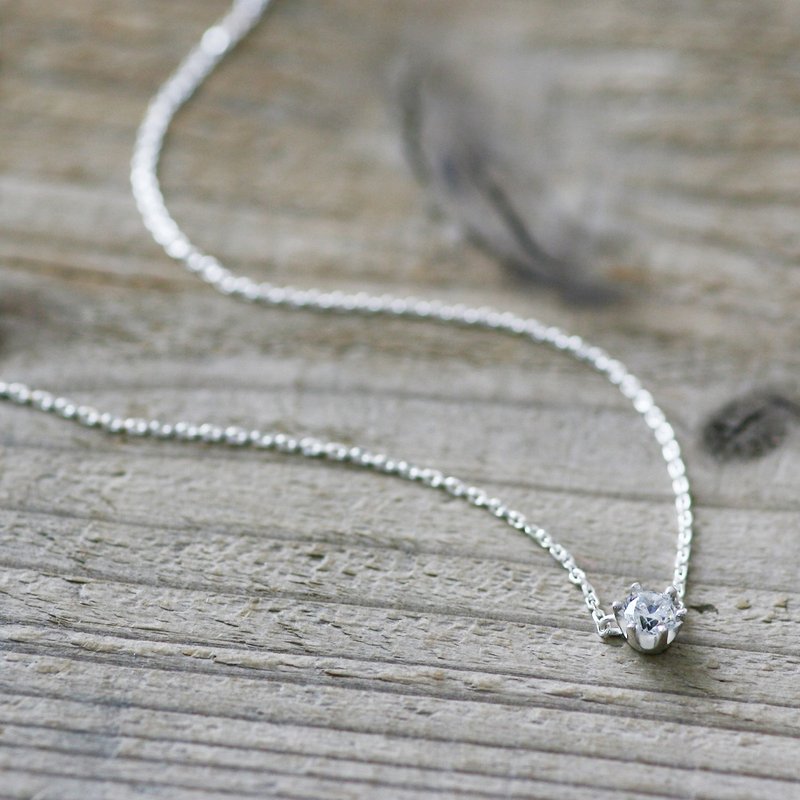 Solitaire Necklace 925 Sterling Silver - 项链 - 其他金属 银色