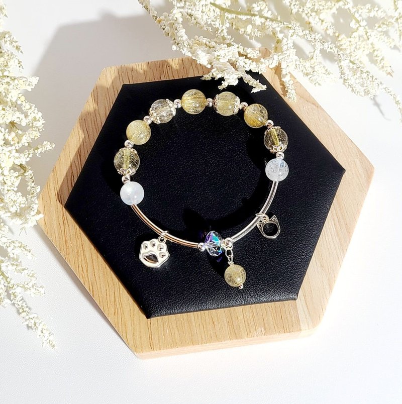 财运 x 感情 -  天然金发晶 / 蓝光白月光石手链 - 手链/手环 - 水晶 