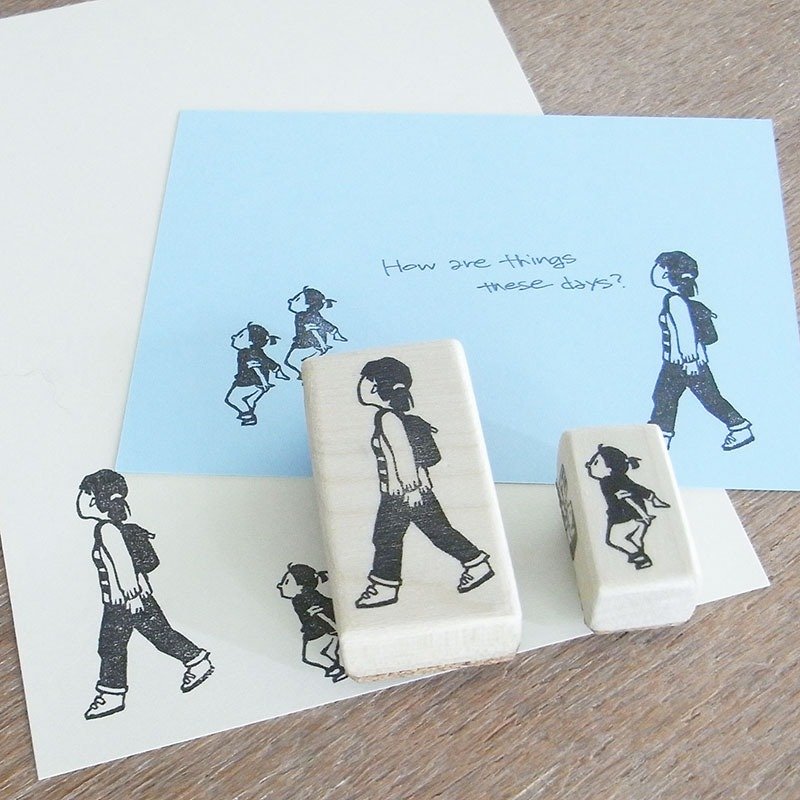 Handmade rubber stamp Walk - 印章/印台 - 橡胶 卡其色