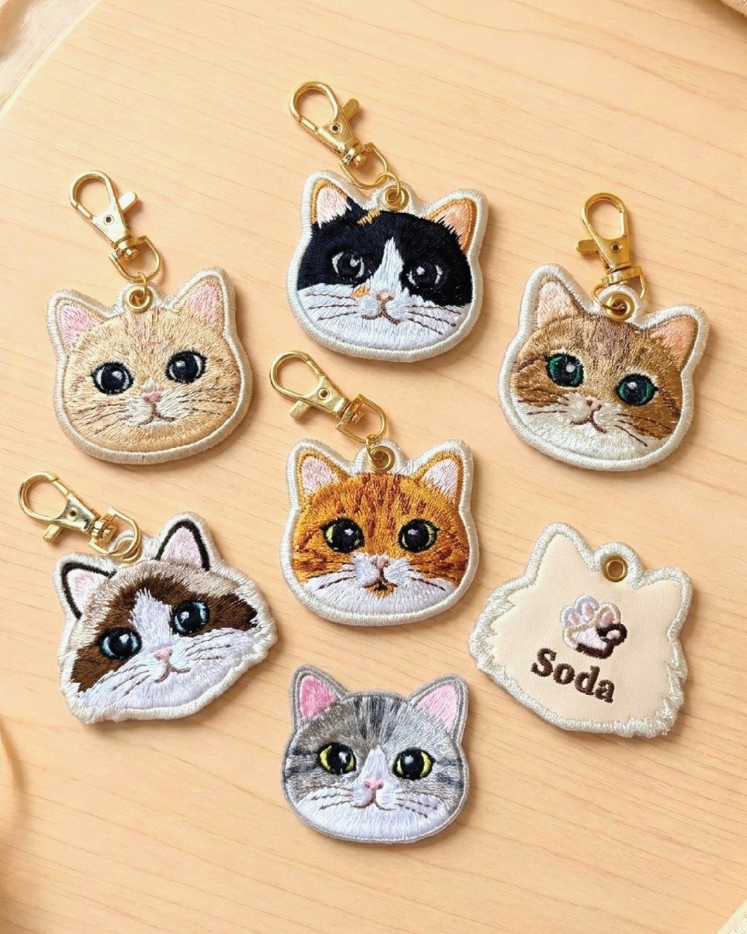 超萌定制宠物刺绣匙扣 Keychain 插画风模样超萌肉球颜免费加名字 - 钥匙链/钥匙包 - 其他材质 卡其色