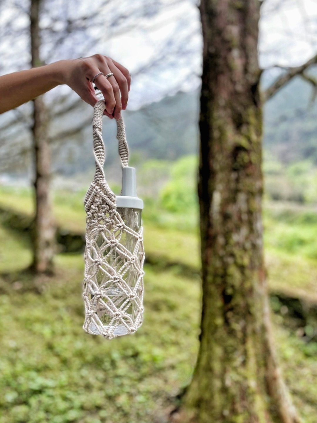 Macrame 编织棉绳饮料袋/水瓶袋/环保提袋/水瓶提袋 - 随行杯提袋/水壶袋 - 棉 多色