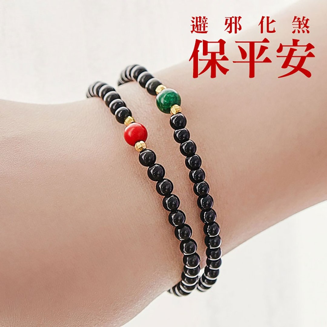 吸收负能量天然黑曜石极细气质手链(含开光)转运开运、守护爱情 - 手链/手环 - 宝石 黑色