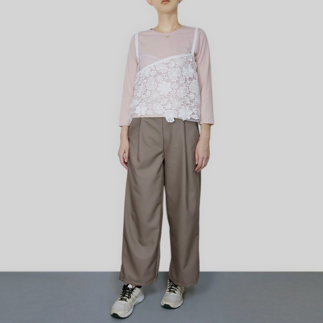 两件式蕾丝小可爱T-Shirt - 女装上衣 - 棉 粉红色