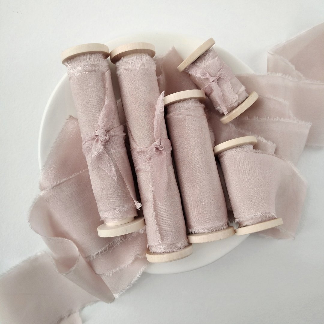 Dusty Nude Silk Ribbon / Hand Dyed Silk ribbon on Wood Spool - 包装材料 - 丝．绢 粉红色