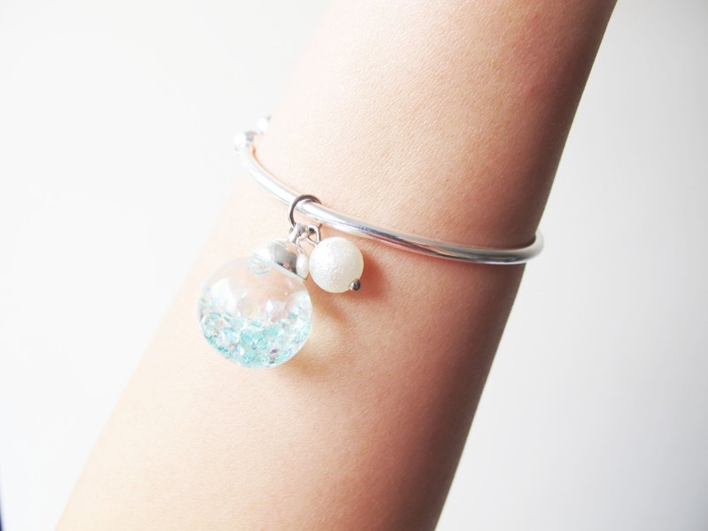 ＊Rosy Garden＊粉彩薄荷绿色水晶流动玻璃球配小棉珠气质纯银手镯 手环 - 手链/手环 - 玻璃 绿色