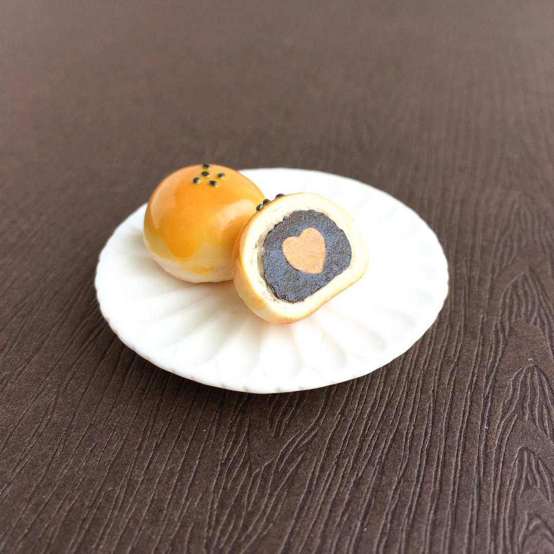 切半蛋黄酥 爱心蛋黄 耳环 单耳 中秋月饼ダンファンス - 耳环/耳夹 - 粘土 橘色