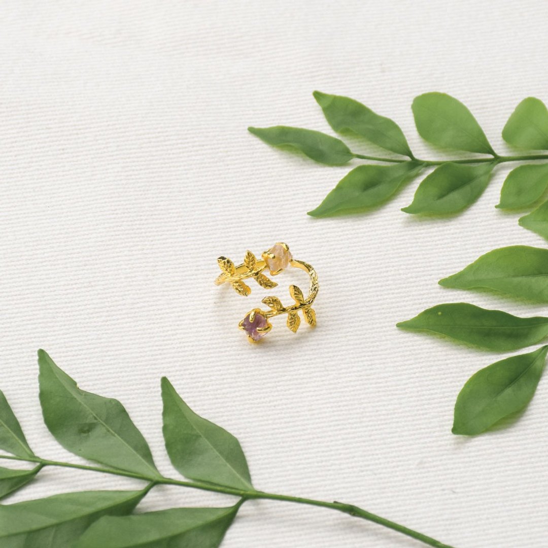 Twist leaf ring - 戒指 - 半宝石 银色