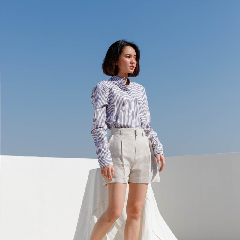 Linen Shorts in Natural color - 女装长裤 - 亚麻 卡其色