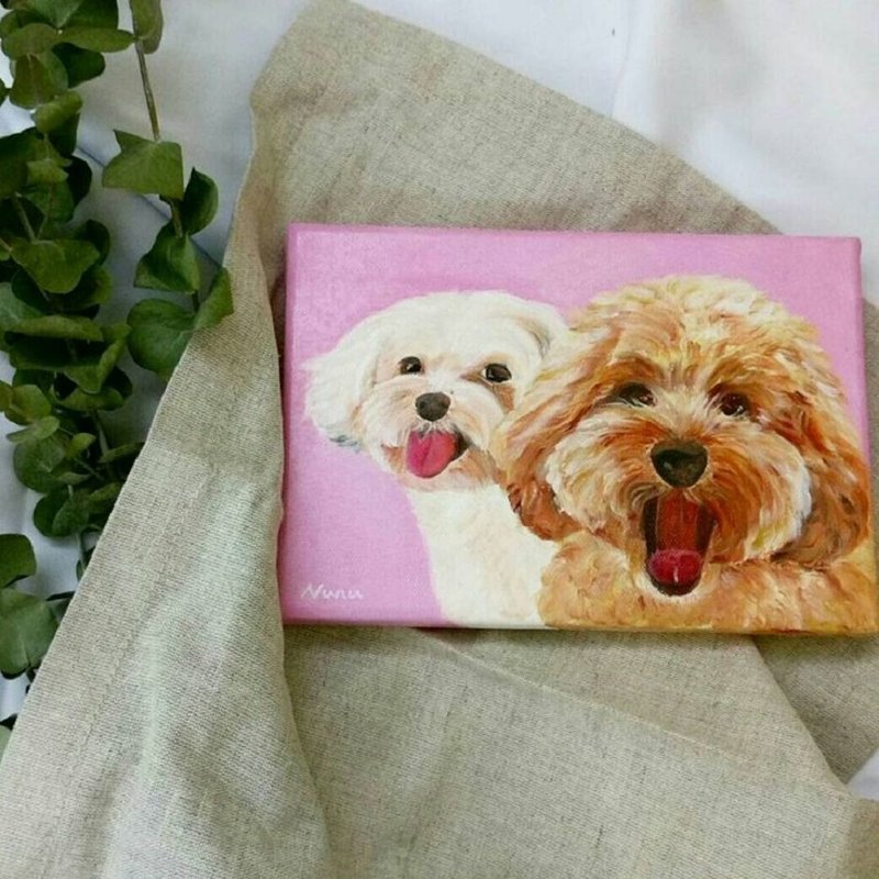 定制宠物画/狗狗油画/宠物似颜绘 2只(16x22cm) - 订制画像 - 颜料 