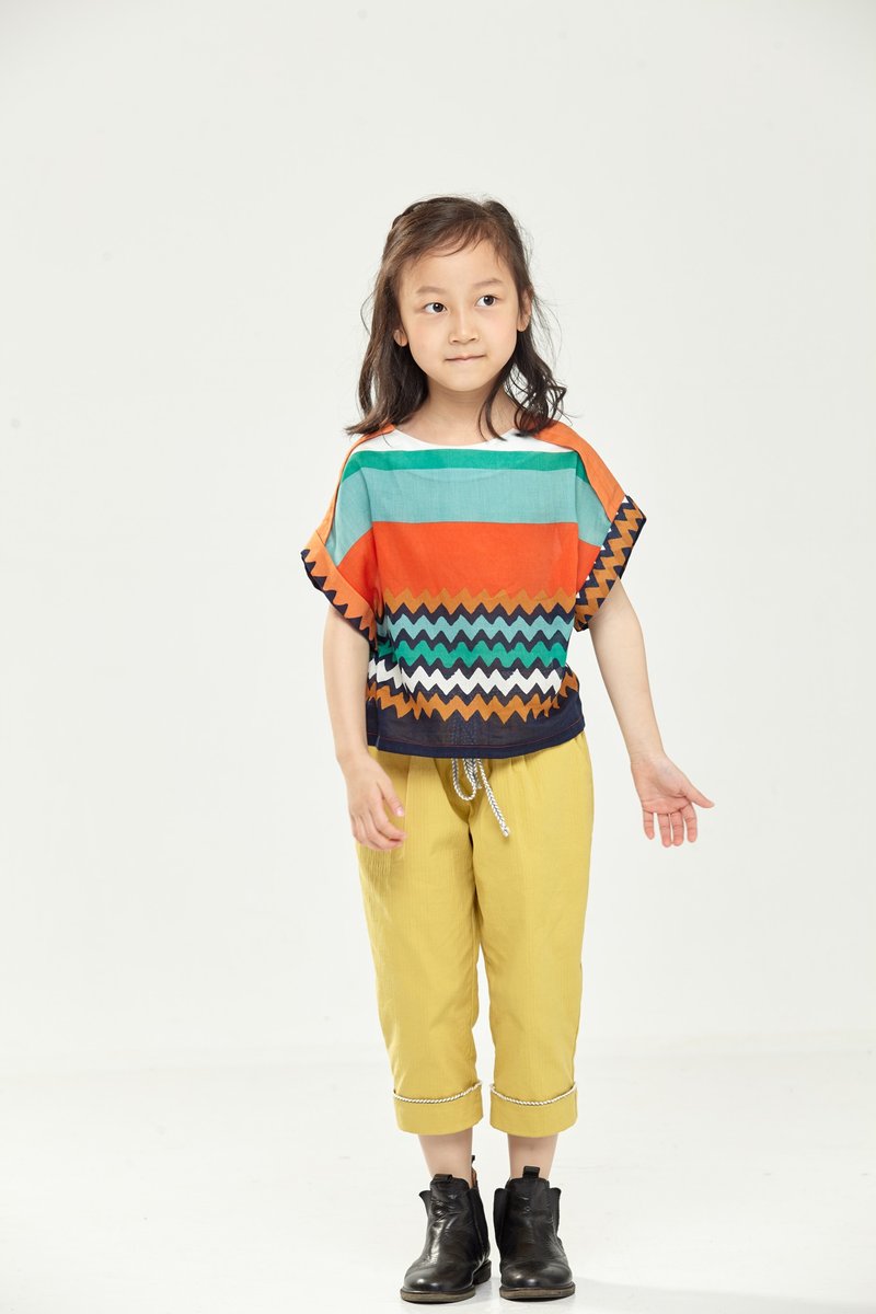 Ángeles-克拉洛系带七分裤(黄/灰) - 童装裤 - 棉．麻 