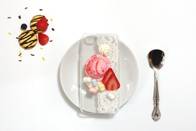 冰凉草莓雪糕电话壳 | 仿真食物黏土制电话壳 - 手机壳/手机套 - 粘土 粉红色