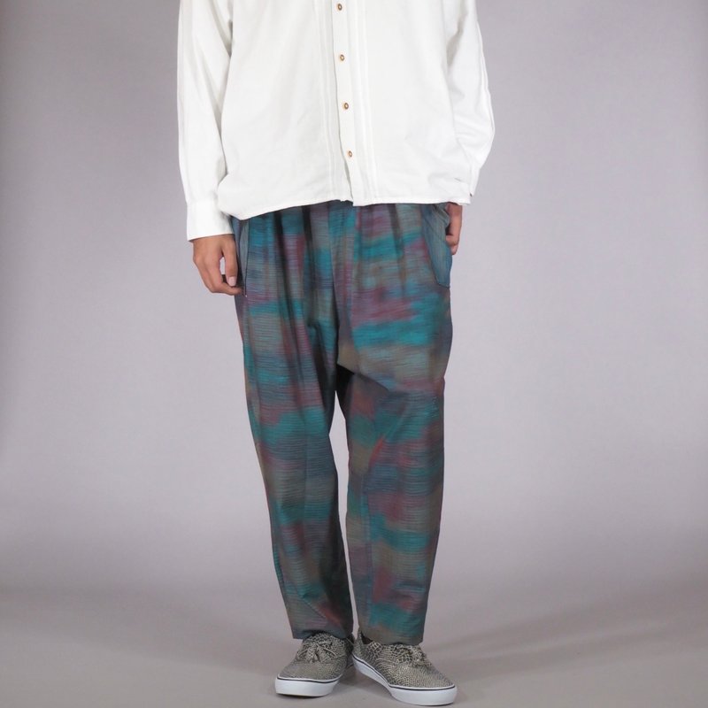 【日本制造】复古和服翻拍、诺拉裤、锥形阔腿裤、均码、宽松裤 - 男士长裤 - 丝．绢 蓝色