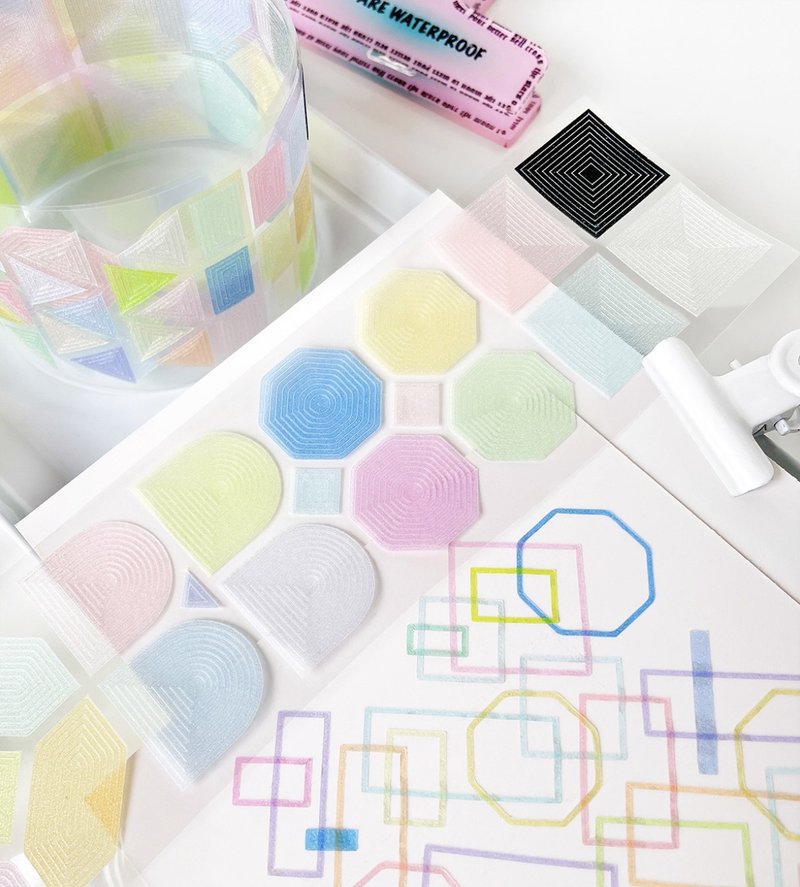 格格框框 糖果色 雰囲気デコ PET 閃砂 紙膠帶 (kiss-cut) - 纸胶带 - 其他材质 多色