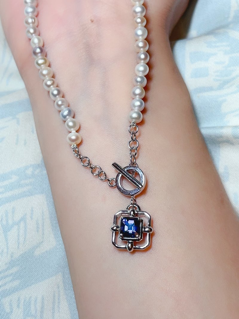 S925纯银尖晶石淡水珍珠项链 - 项链 - 纯银 紫色