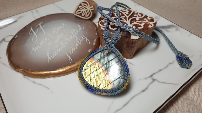 L54曙光。拉长石南美蜡线编织项链 - 项链 - 其他材质 灰色