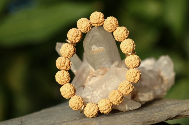 【手环系列】高品质5办 黄皮11mm 金刚菩提手环 缀黄铜片 - 手链/手环 - 宝石 多色