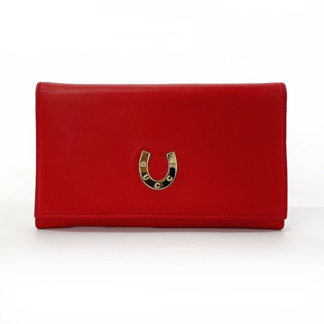 【日本直送 二手美品】Gucci GUCCI 长夹 双折钱包 口金零钱包 035・6416・1720・0 马蹄铁 皮革 红色 金色五金 古董 - 皮夹/钱包 - 真皮 红色