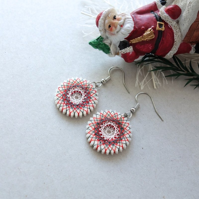 圣诞配色绢丝耳夹/耳钉 / 日本手工 - 耳环/耳夹 - 丝．绢 白色