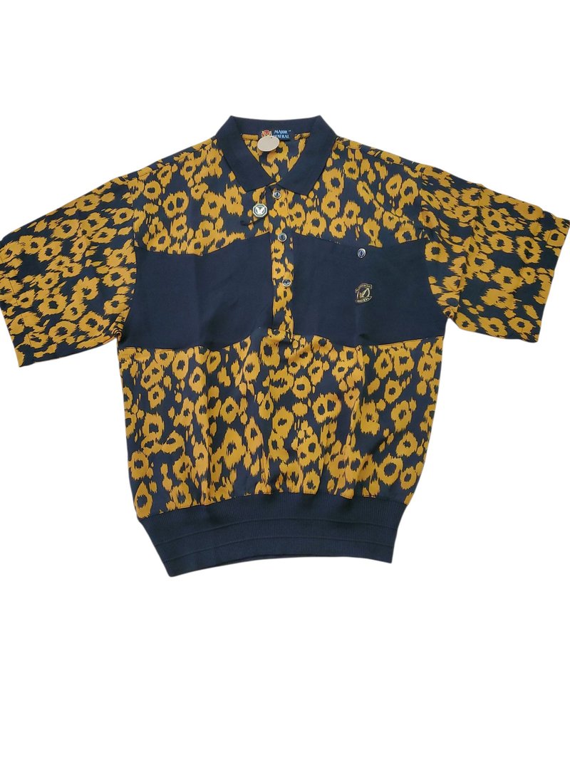 有礼貌穿搭 全新 日本 古着 豹纹图腾 雪纺 polo杉 M号 - 男装衬衫 - 棉．麻 多色