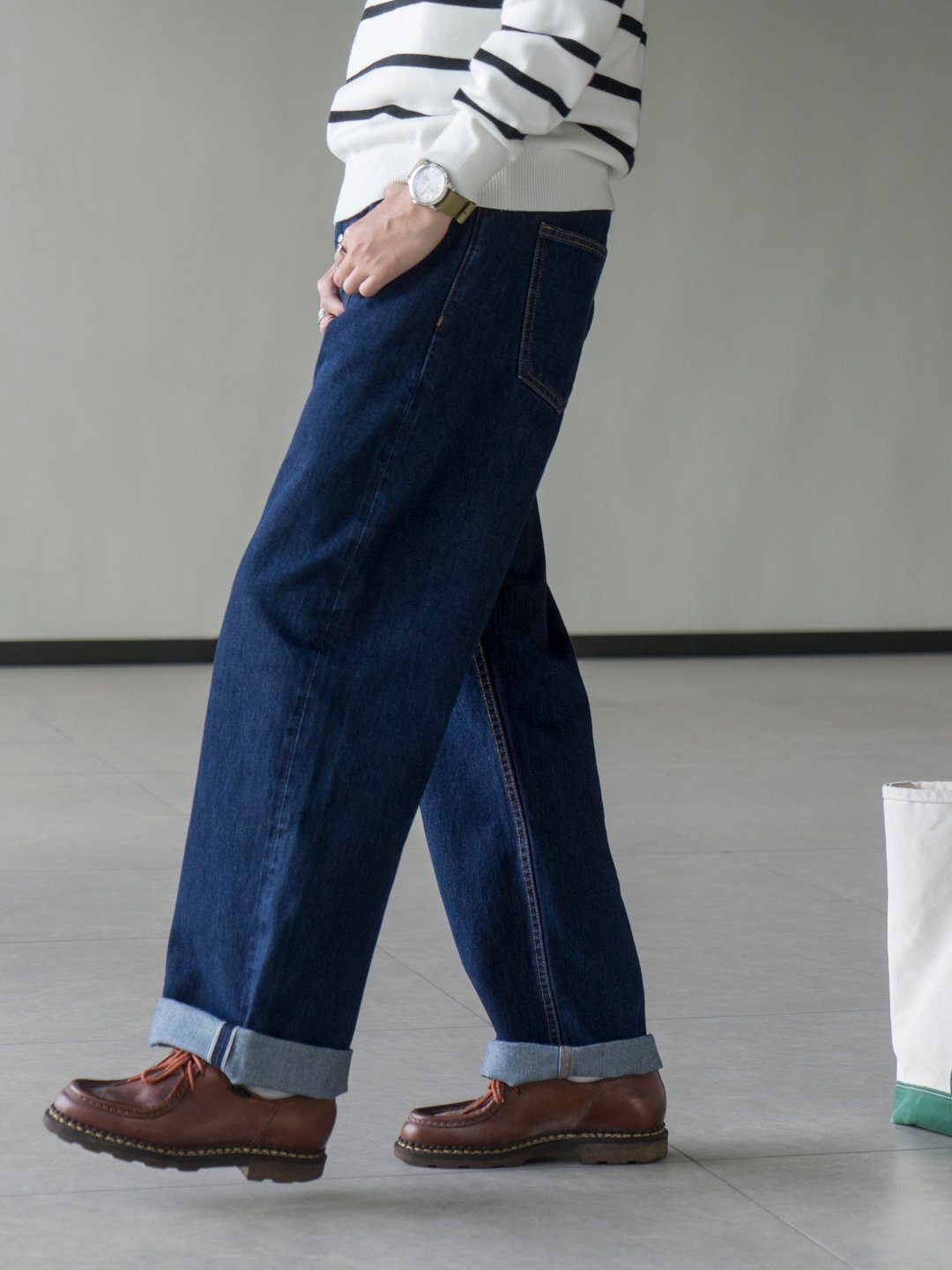 Denim Pants 美式復古洗水原色牛仔褲 日系潮流直筒赤耳單寧長褲 - 男士长裤 - 棉 蓝色