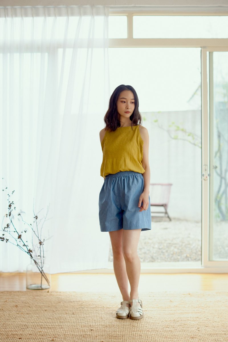 牛仔短裤_浅蓝 - 女装短裤 - 棉．麻 蓝色