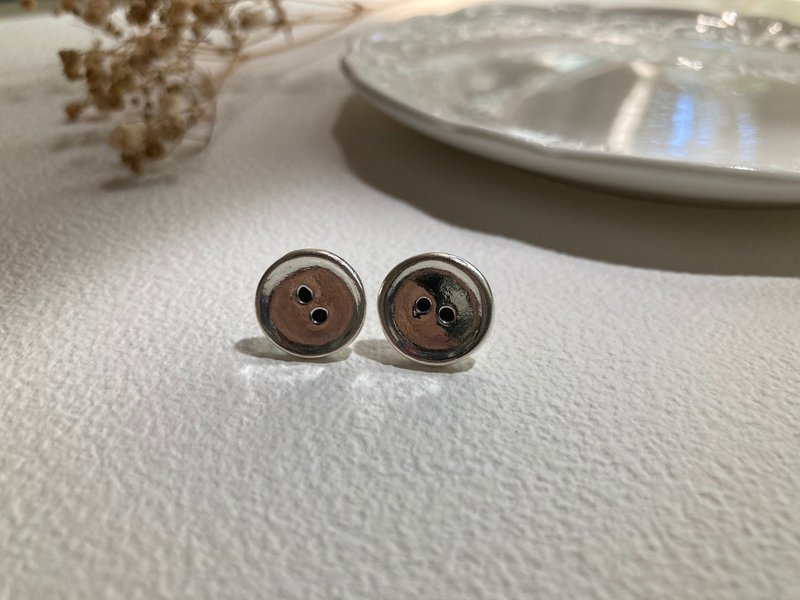 || 钮扣造型 || 纯银耳环 - 戒指 - 银 银色