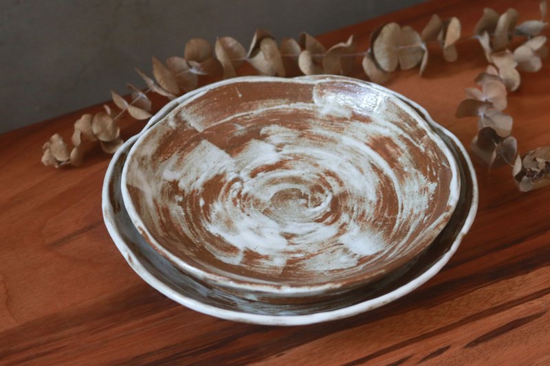 刷纹枇灰花边盘 - 盘子/餐盘/盘架 - 陶 