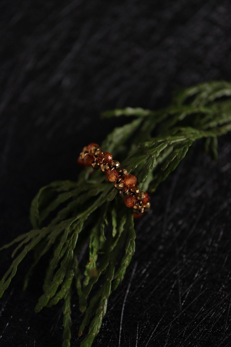 14KGF 石榴石×赤铁矿 天然石戒指 可调指围 编织系列-暮金 - 戒指 - 宝石 金色