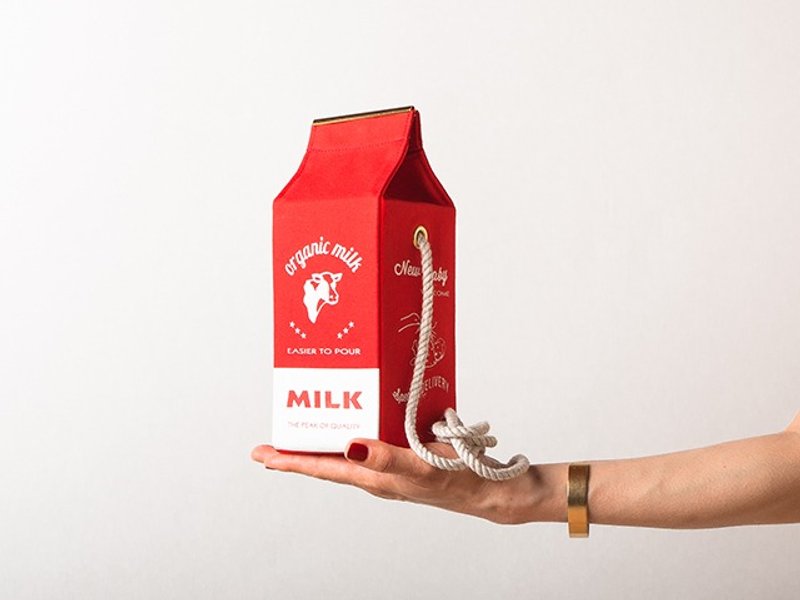 有机牛奶盒肩背包 Organic milk pochette  --  RED - 侧背包/斜挎包 - 棉．麻 红色