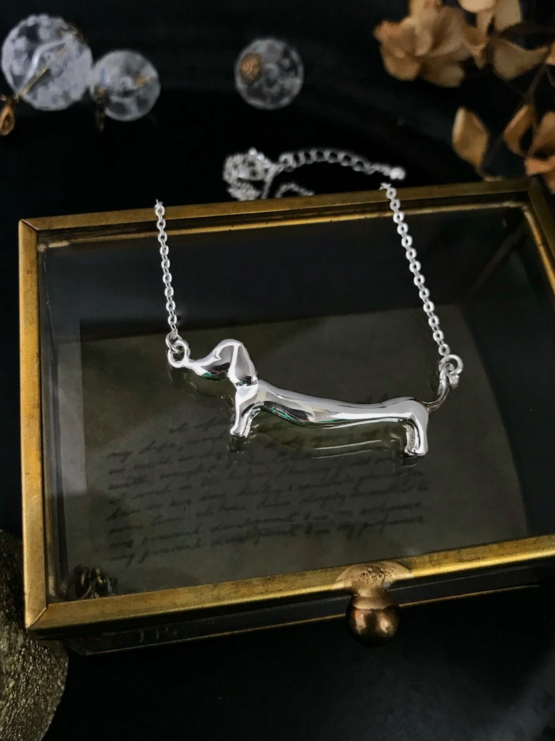 小腊肠狗项链 纯银项链 手工精致质感 宠物 dachshund 腊肠狗 - 项链 - 纯银 