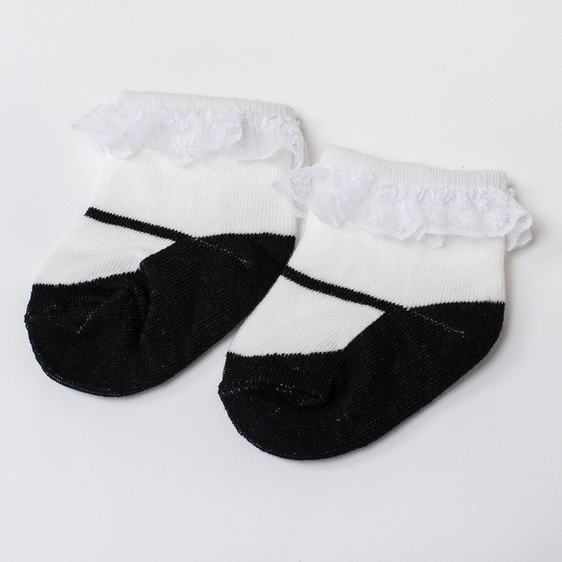 2双入-优雅蕾丝芭蕾舞婴儿袜子(MIT零线头超安心)-气质黑l经典红 - 婴儿袜子 - 棉．麻 黑色